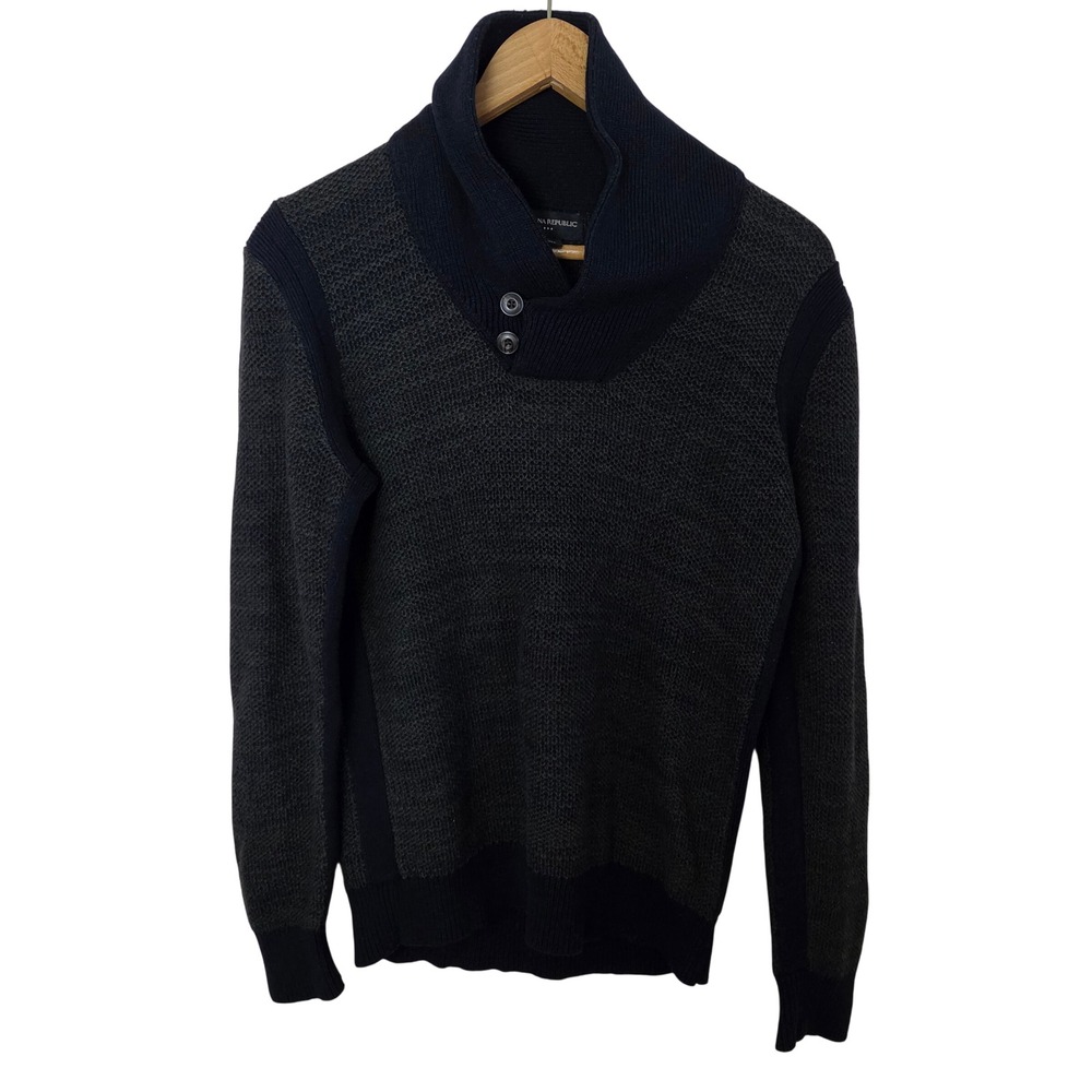 Banana Republic Mens S Shawl Neck Sweater Navy Green Wool Blend Preppy